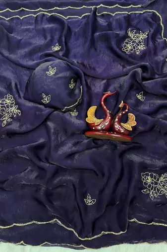 Purple Color Katdana And Pearls Handwork Space Silk Saree