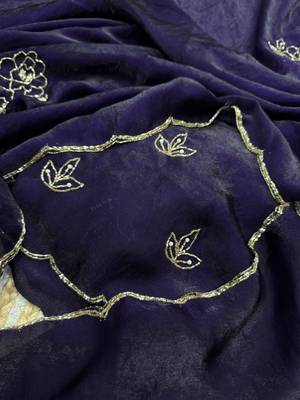 Purple Color Katdana And Pearls Handwork Space Silk Saree 4