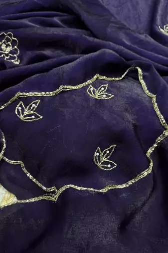 Purple Color Katdana And Pearls Handwork Space Silk Saree