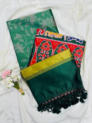 Green Color Printed zari lining stripe border Work art silk saree 1