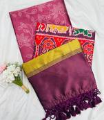 Wine Color Printed zari lining stripe border Work silk Saree