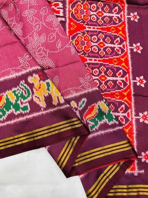 Wine Color Printed zari lining stripe border Work art silk saree 3