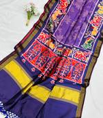 Purple Color Printed zari lining stripe border Work silk Saree