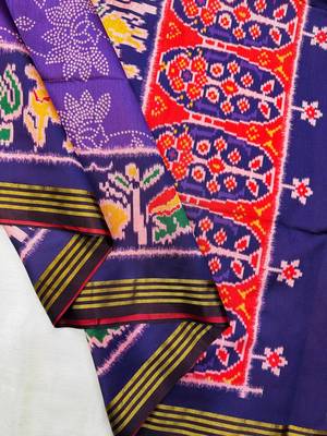 Purple Color Printed zari lining stripe border Work art silk saree 2