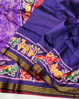 Purple Color Printed zari lining stripe border Work art silk saree 3