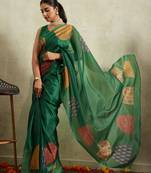Green digital print silk ethnic ready to wear saree with blouse
