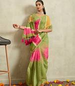 Green lehriya chanderi silk ethnic ready to wear saree with blouse