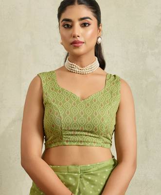 Green lehriya chanderi silk ethnic ready to wear saree with blouse 5