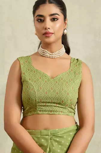 Green lehriya chanderi silk ethnic ready to wear saree with blouse