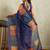 Navy geometric print chiffon ethnic causal wear saree with blouse