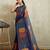 Navy geometric print chiffon ethnic causal wear saree with blouse