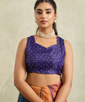 Navy geometric print chiffon ethnic causal wear saree with blouse 5
