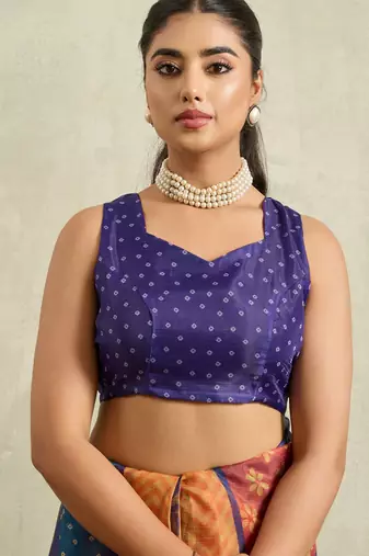 Navy geometric print chiffon ethnic causal wear saree with blouse