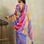 Purple bandhani  printed cotton blend ethnic causal wear saree with blouse