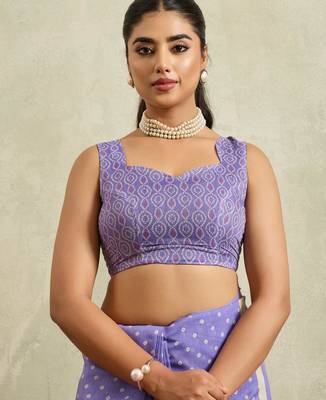 Purple bandhani  printed cotton blend ethnic causal wear saree with blouse 5