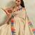 Cream ikat cotton silk ethnic causal wear saree with blouse