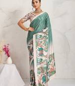 Green kalamkari print chiffon ethnic causal wear saree with blouse