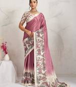 Rust  kalamkari print chiffon ethnic party wear saree with blouse