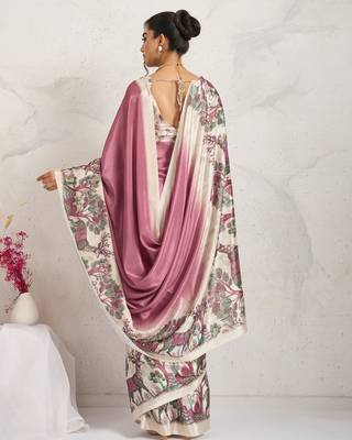 Rust  kalamkari print chiffon ethnic party wear saree with blouse 2