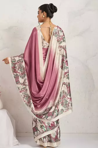 Rust  kalamkari print chiffon ethnic party wear saree with blouse