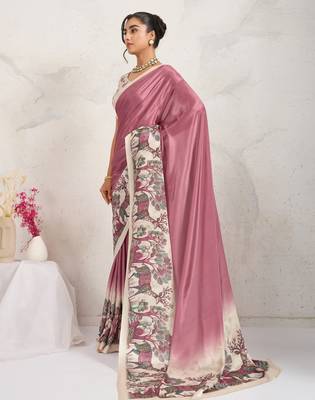 Rust  kalamkari print chiffon ethnic party wear saree with blouse 3
