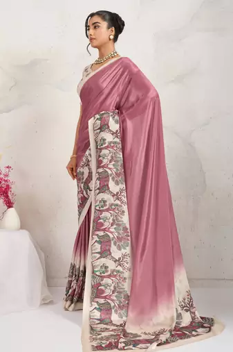 Rust  kalamkari print chiffon ethnic party wear saree with blouse