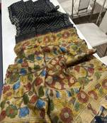 Black Printed Floral Pallu Work Linen Cotton Saree