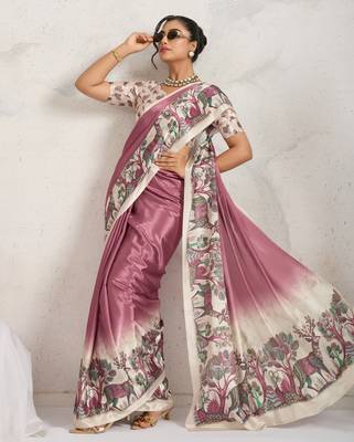 Rust  kalamkari print chiffon ethnic party wear saree with blouse 4