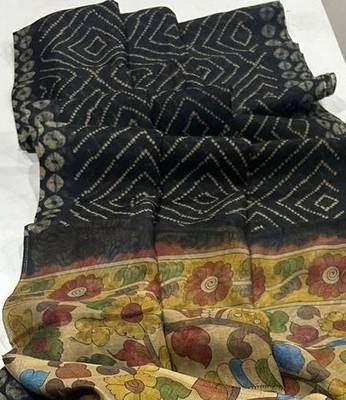 Black Color Printed floral pallu Work  Linen Cotton Saree 2