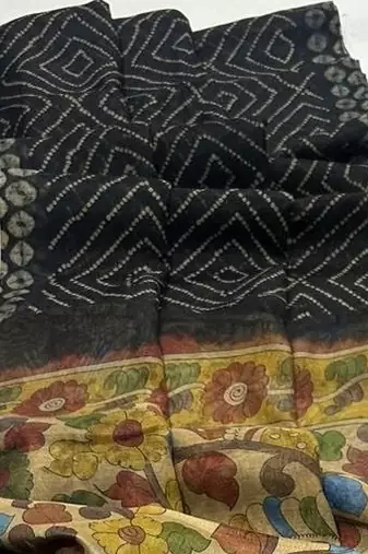 Black Color Printed floral pallu Work  Linen Cotton Saree