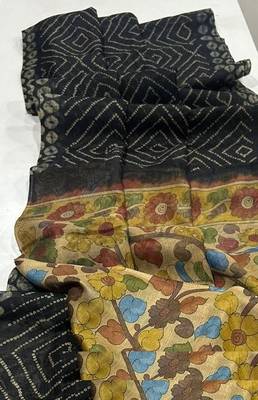 Black Color Printed floral pallu Work  Linen Cotton Saree 3