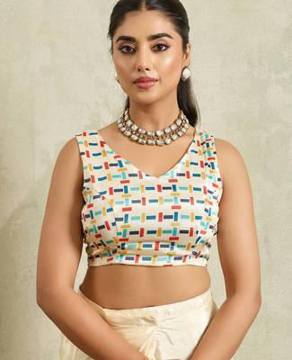Cream solid colour cotton silk ethnic causal wear saree with blouse 5