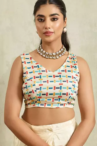 Cream solid colour cotton silk ethnic causal wear saree with blouse