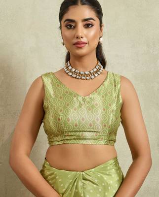 Green bandhani printed satin ethnic causal wear saree with blouse 5