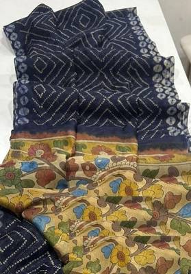 Neavy Blue Color Printed floral pallu Work  Linen Cotton Saree 3