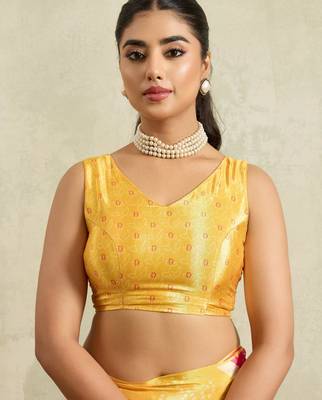 Yellow bandhani printed satin ethnic causal wear saree with blouse 5