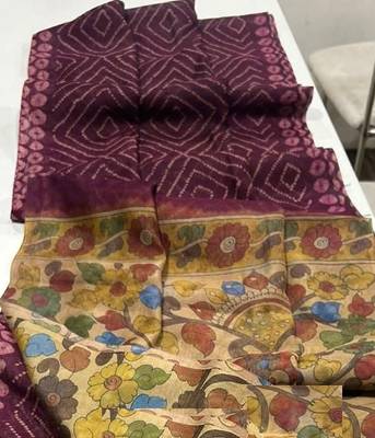 Plum Color Printed floral pallu Work  Linen Cotton Saree 2