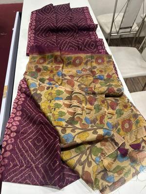 Plum Color Printed floral pallu Work  Linen Cotton Saree 3