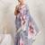 Grey  floral print silk ethnic causal wear saree with blouse