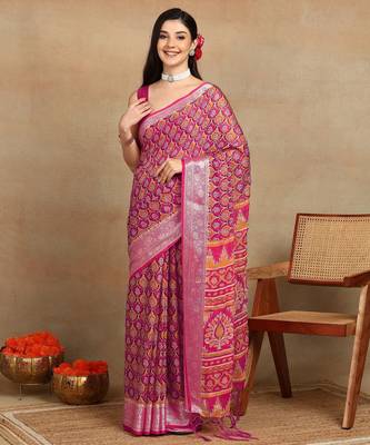 block print georgette saree with unstitched blouse piece (green) 1