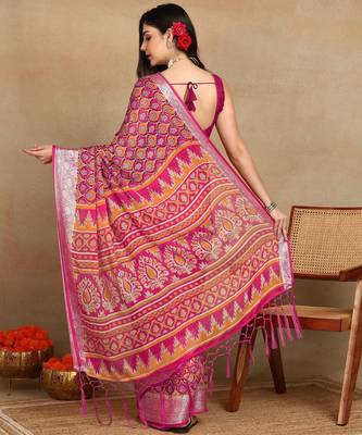 block print georgette saree with unstitched blouse piece (green) 4