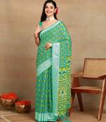 block print georgette saree with unstitched blouse piece (green)
