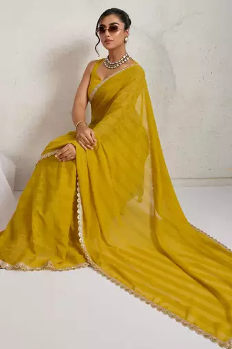 Yellow solid colour cotton silk ethnic causal wear saree with blouse