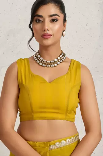 Yellow solid colour cotton silk ethnic causal wear saree with blouse