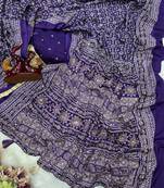 Purple Color Ajarakh print Zari and Real mirror work Saree Crepe Silk Saree