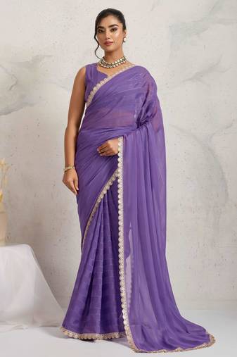Purple solid colour cotton silk ethnic causal wear saree with blouse