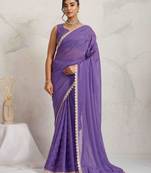 Purple solid colour cotton silk ethnic causal wear saree with blouse