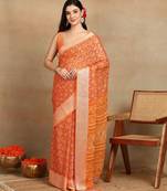 block print georgette saree with unstitched blouse piece (orange)