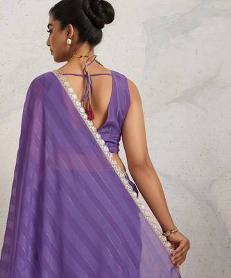 Purple solid colour cotton silk ethnic causal wear saree with blouse 2