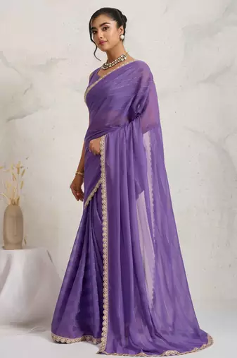Purple solid colour cotton silk ethnic causal wear saree with blouse